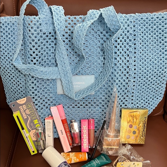Dolce & Gabbana Sky Blue Crochet Tote with makeup bundle - Picture 11 of 16